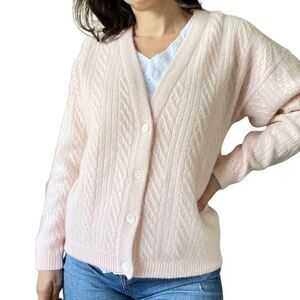 Vintage Lambswool Angora Rabbit Hair Cardigan Sweater Pink Size Medium Soft